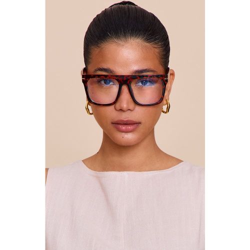 Lunettes de repos carrées en écaille à verres anti-lumière bleue - PrettyLittleThing - Modalova