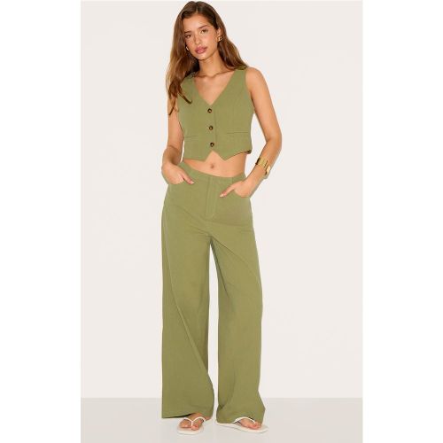 Pantalon large en effet lin à taille mi-haute - PrettyLittleThing - Modalova