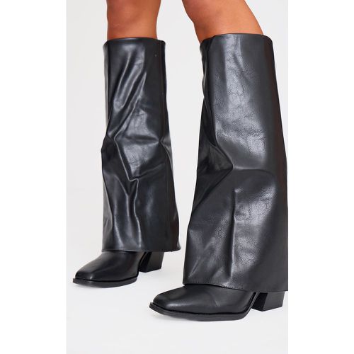 Bottes carrées hautes en PU repliées à talon carré mi-haut - PrettyLittleThing - Modalova