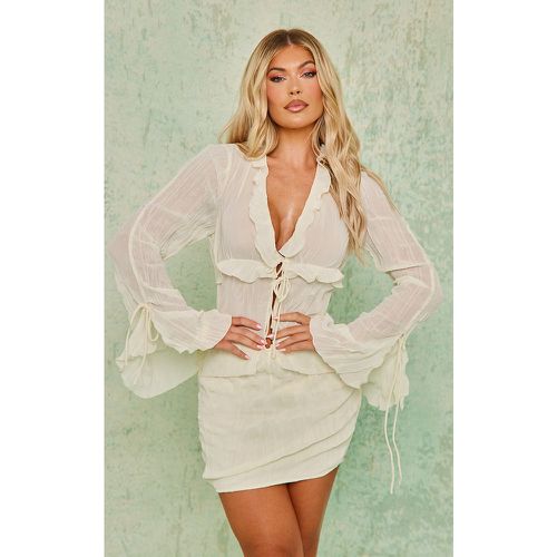 Robe moulante crêpée en mousseline de soie à manches flare et détail noué - PrettyLittleThing - Modalova