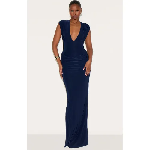 Robe longue décolletée à épaules froncées et partie superposée drapée sur la taille - PrettyLittleThing - Modalova