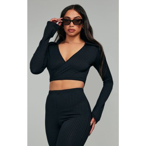 Top cache-coeur côtelé profond à décolleté plongeant - PrettyLittleThing - Modalova