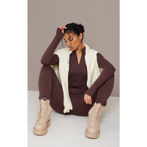 Combinaison moulante en coton à zip frontal | Taille 38 - PrettyLittleThing - Modalova