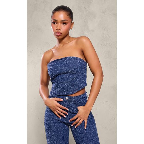 Crop top style corset en jean bleu effet bouloché - PrettyLittleThing - Modalova