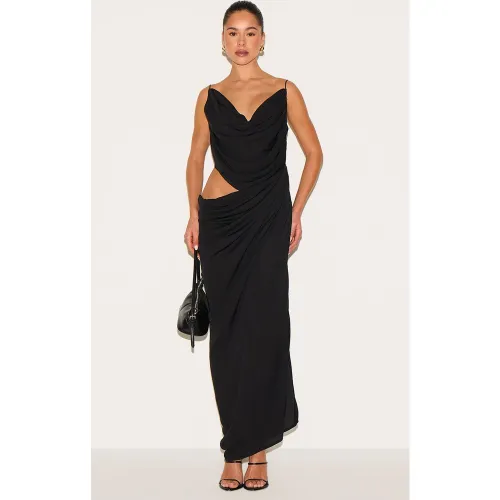 Robe longue en mousseline de soie à découpe drapée - PrettyLittleThing - Modalova