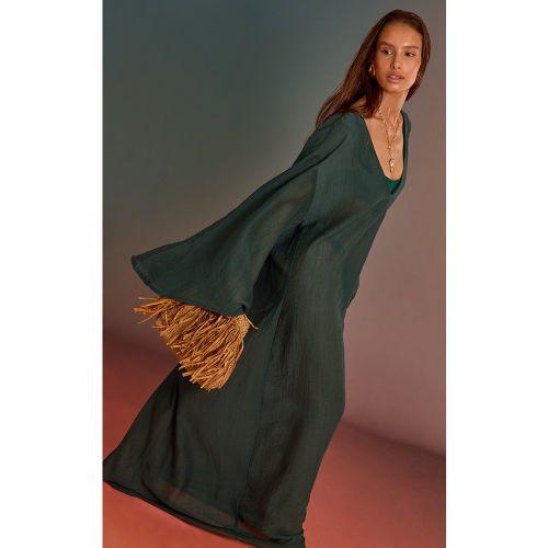 Robe de plage longue oversize en effet lin - à col en V | Taille Small - PrettyLittleThing - Modalova