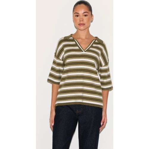 Top en maille tricot douce à rayures et col polo en V - PrettyLittleThing - Modalova