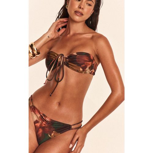 Bas de maillot de bain tanga imprimé aquarelle fleuri à taille froncée - PrettyLittleThing - Modalova