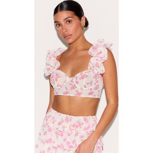 Petite Crop top fleuri à volants - PrettyLittleThing - Modalova