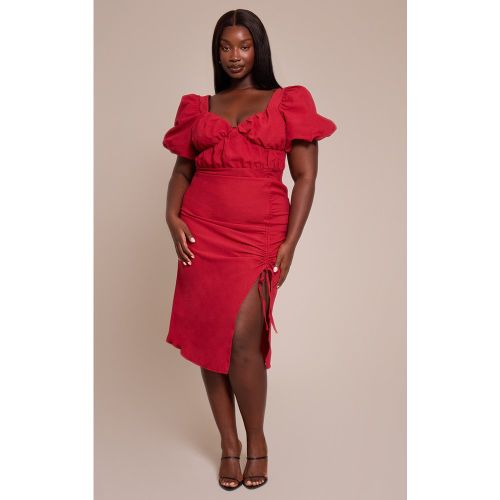 Plus Robe mi-longue fendue au côté froncé et manches bouffantes | Taille 48 - PrettyLittleThing - Modalova