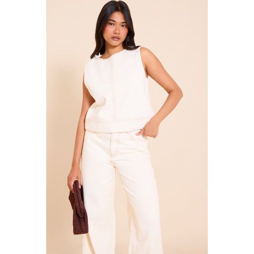 Top en jean écru sans manches à épaules carrées | Taille 38 - PrettyLittleThing - Modalova