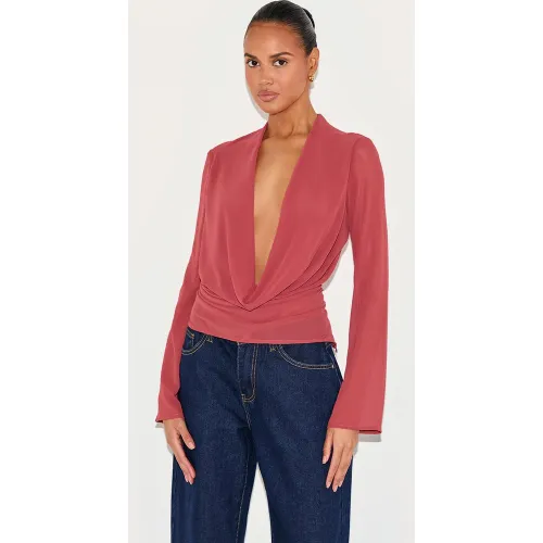 Blouse en mousseline de soie transparente à col bénitier et manches longues - PrettyLittleThing - Modalova