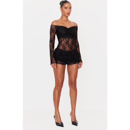 Combishort jupe-short style tutu en dentelle à col bardot - PrettyLittleThing - Modalova