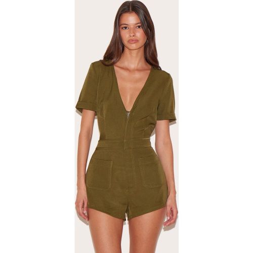 Combishort style utilitaire tissé à décolleté et manches longues - PrettyLittleThing - Modalova