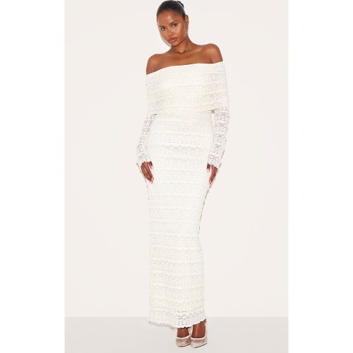 Robe longue texturée blanche à col bardot | Taille 34 - PrettyLittleThing - Modalova
