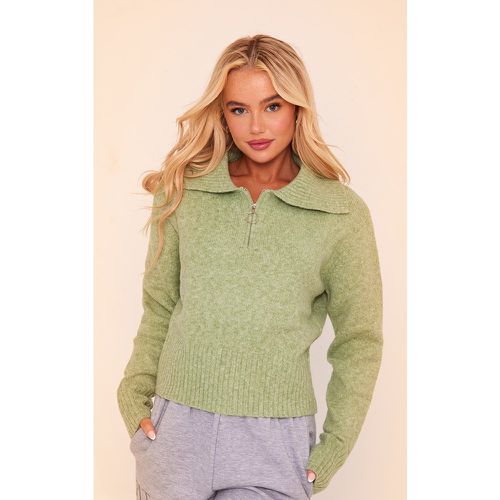 Pull court en maille tricot vert à demi-zip - PrettyLittleThing - Modalova