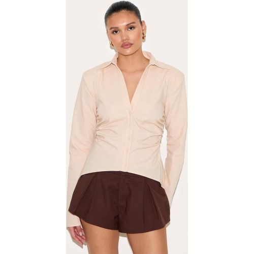 Chemise ajustée en effet lin mélangé à épaulettes - PrettyLittleThing - Modalova