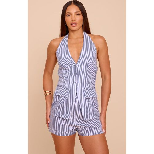 Tall Combishort de tailleur à fines rayures et détail gilet | Taille 34 - PrettyLittleThing - Modalova