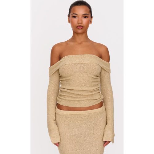 Top asymétrique en maille tricot boule froncée et détail replié - PrettyLittleThing - Modalova