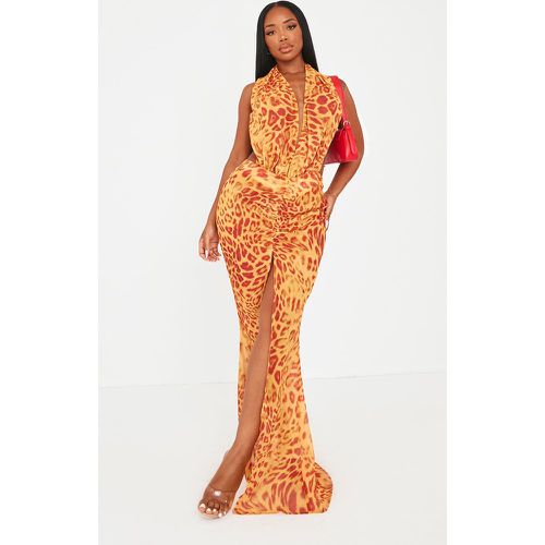 Shape Robe longue en mousseline de soie imprimé léopard orange à détail drapé devant - PrettyLittleThing - Modalova