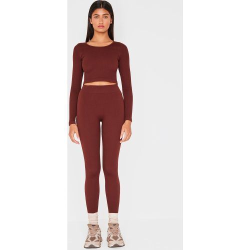 Legging structuré côtelé marron détail contours - PrettyLittleThing - Modalova