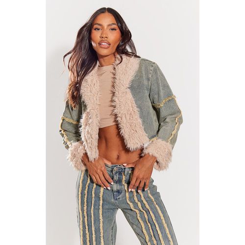 Veste en jean vintage délavé à col en fourrure - PrettyLittleThing - Modalova