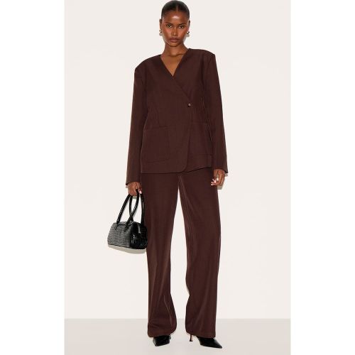 Pantalon de tailleur tissé chocolat foncé à taille mi-haute - PrettyLittleThing - Modalova