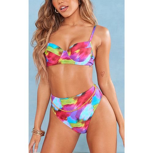 Bas de maillot de bain imprimé abstrait flouté taille haute échancré - PrettyLittleThing - Modalova