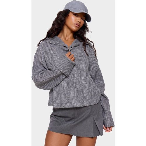 Pull en maille épaisse gris anthracite chiné à demi-zip - PrettyLittleThing - Modalova