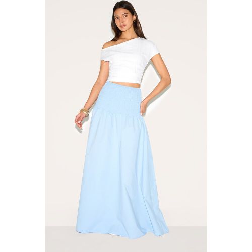 Jupe mi-longue en Popeline de Coton Bleu Clair à Taille Froncée - PrettyLittleThing - Modalova