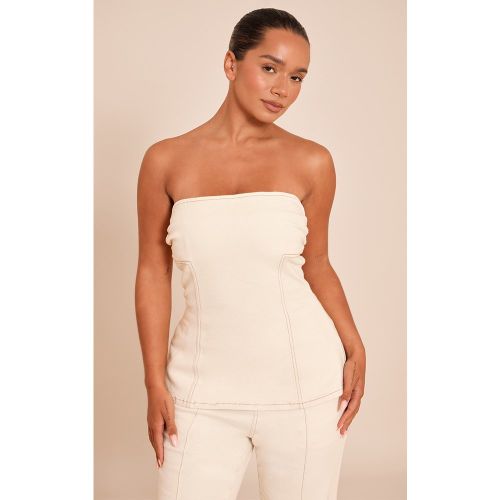 Shape Top péplum en jean stretch écru à buste froncé | Taille 48 - PrettyLittleThing - Modalova