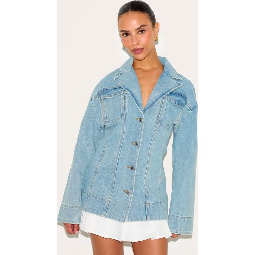 Petite Mini robe ajustée en jean à partie plissée - PrettyLittleThing - Modalova