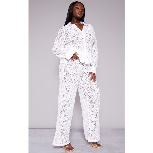 Plus Pantalon large en maille tissée style dentelle jacquard deluxe blanche - PrettyLittleThing - Modalova