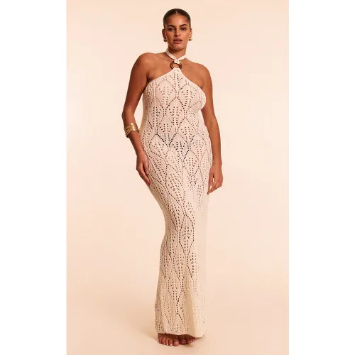 Plus Robe de plage longue en maille style crochet à dos nu - PrettyLittleThing - Modalova