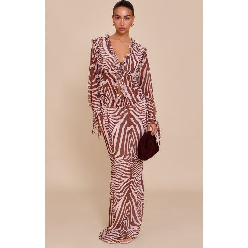 Jupe mi-long Imprimé Zèbre Froncée en mousseline de soie - PrettyLittleThing - Modalova