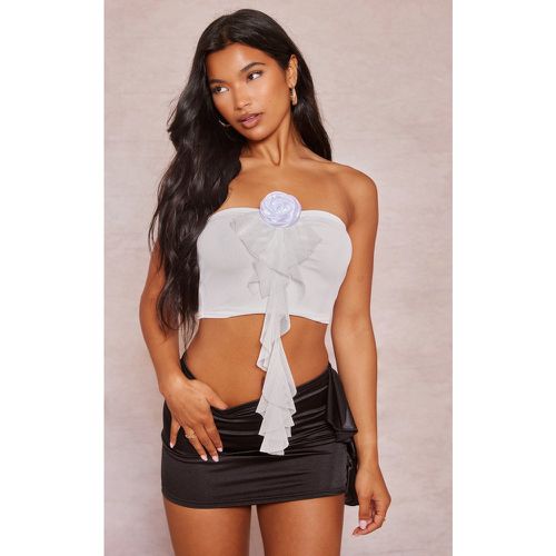 Crop top bustier en mesh volanté à empiècement fleuri - PrettyLittleThing - Modalova