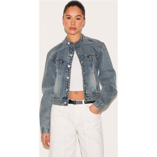 Veste en jean bleu vintage à col motard - PrettyLittleThing - Modalova