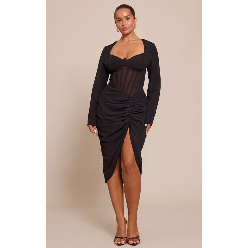 Shape Robe mi-longue froncée à manches longues et détail corset | Taille 38 - PrettyLittleThing - Modalova