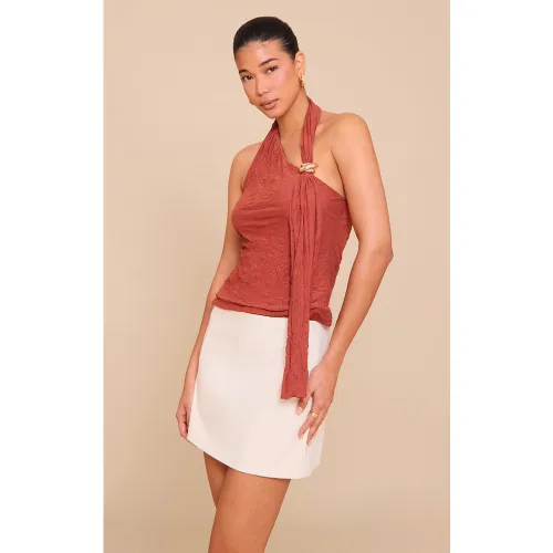 Top long en mesh crêpé doublé à détail drapé - PrettyLittleThing - Modalova