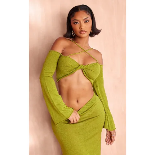 Shape Crop top en maille tricot à torsade devant et manches longues - PrettyLittleThing - Modalova