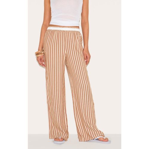 Pantalon en effet lin Coupe Large à Rayures Petite Taille - PrettyLittleThing - Modalova