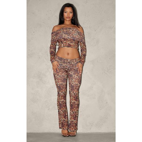 Pantalon flare léopard à taille repliée froncée - PrettyLittleThing - Modalova
