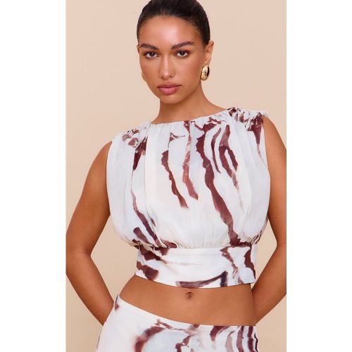 Crop top en mousseline de soie blanche imprimé coquillages froncé - PrettyLittleThing - Modalova
