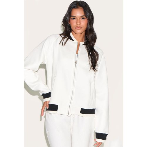 Veste bomber en sweat écru à bordures contrastantes - PrettyLittleThing - Modalova