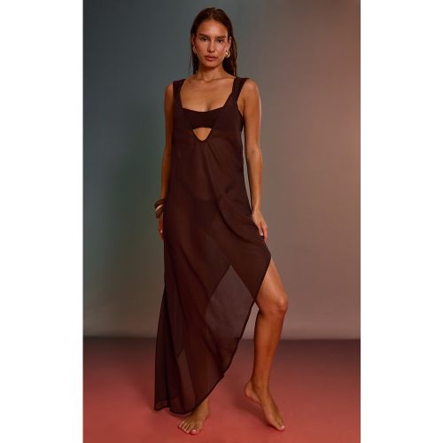 Robe de plage longue en mousseline de soie transparente à bretelles fines - PrettyLittleThing - Modalova