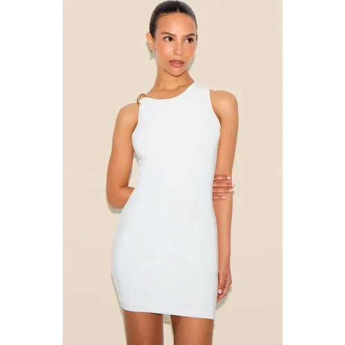 Petite Mini robe moulante blanche à empiècement doré sur la bretelle - PrettyLittleThing - Modalova