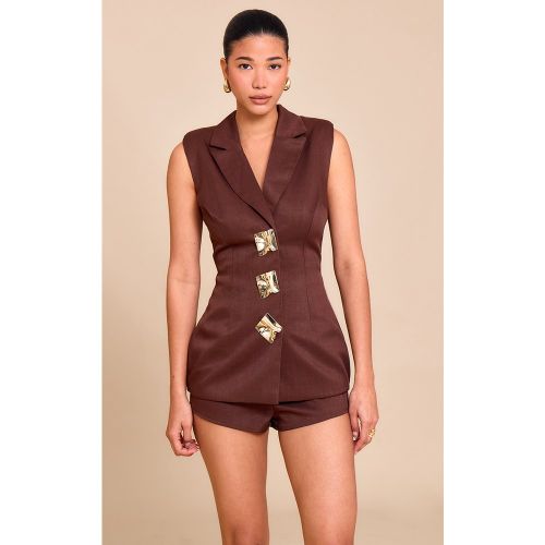 Combishort jupe-short structuré tissé à épaulettes - PrettyLittleThing - Modalova