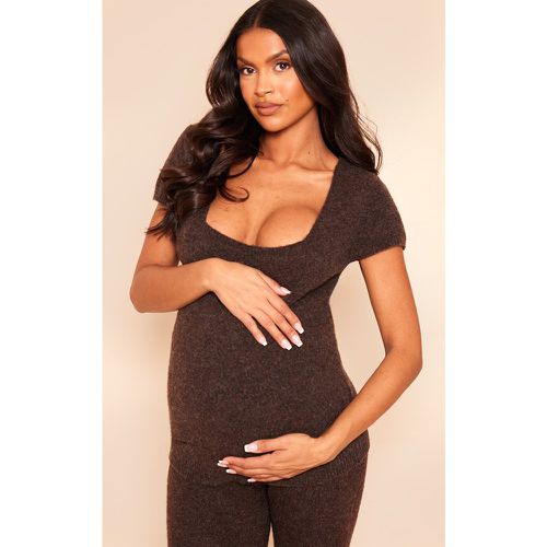 Maternité Top de grossesse long en maille tricot deluxe marron chocolat à col carré - PrettyLittleThing - Modalova