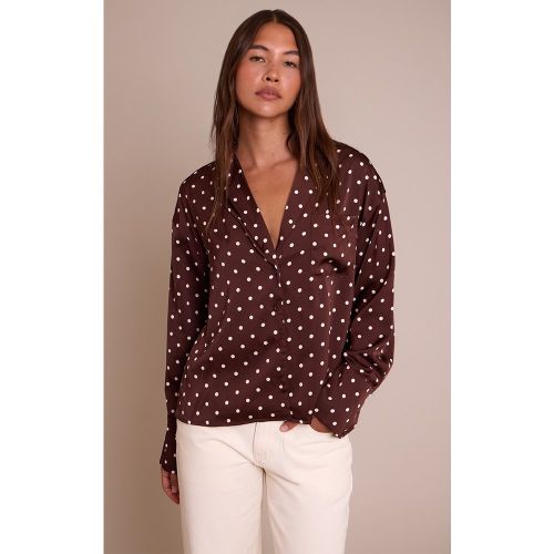 Chemise satinée à pois et manches longues | Taille 38 - PrettyLittleThing - Modalova