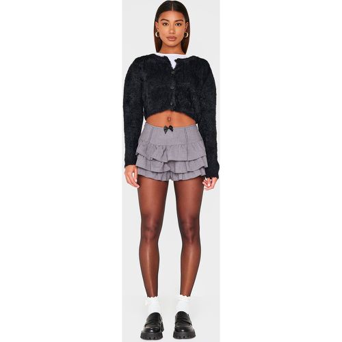 Short culotte bouffant ajusté gris anthracite à détail noeud et volants - PrettyLittleThing - Modalova